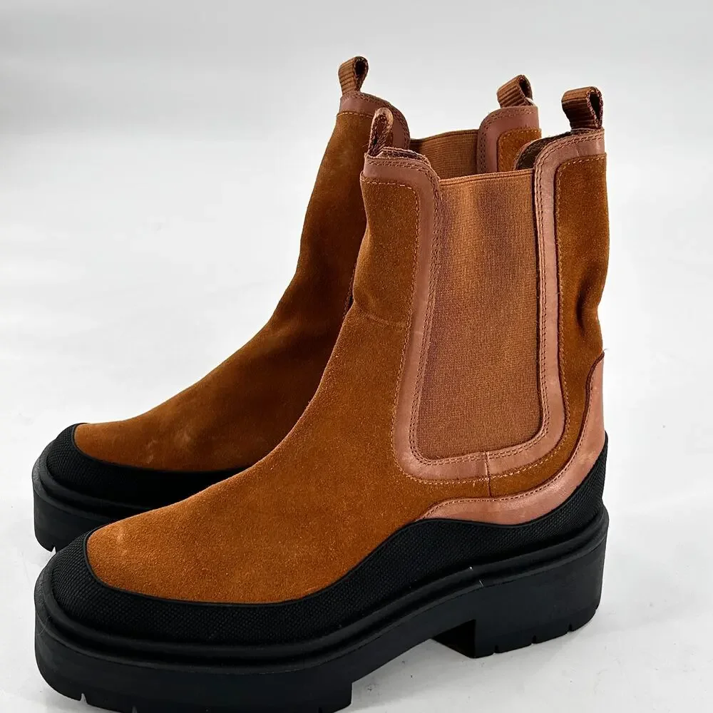 Sam Edelman Lulia Chelsea Boots 6 NWT Tan Suede Platform Lug Sole Ankle Calf